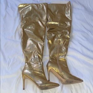 Mata Shoes Shiny Gold Over the Knee Boots